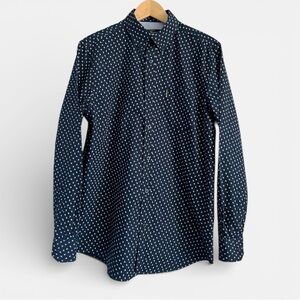 Ben Sherman Dark Blue Patterned Collared Button Down Shirt Medium